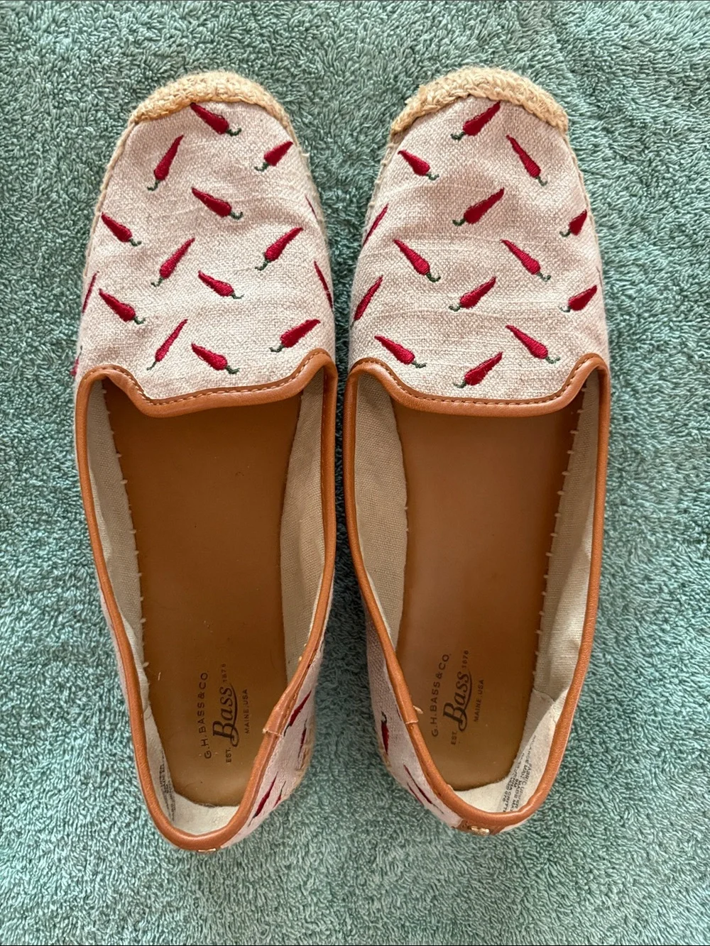 G.H. Bass & Co. Pink Canvas Espadrilles with Red Chili Embroidery